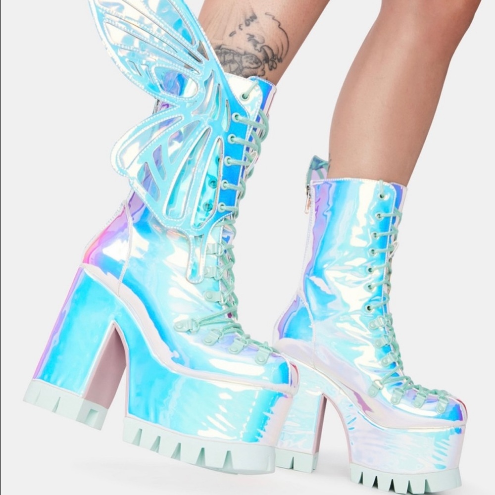 Sugar Thrillz Butterfly Platform Boots (size 6)